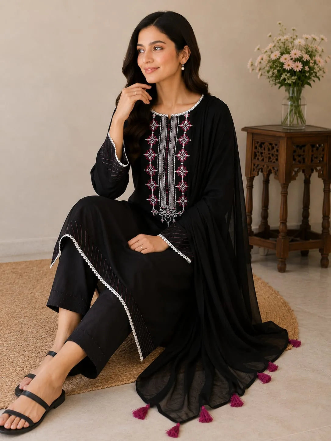 Black Embroidered 3PC Suit