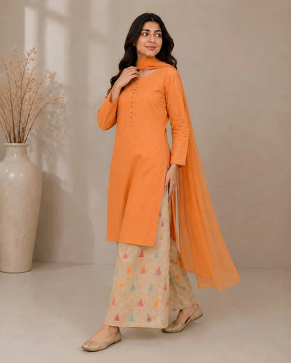 Orange Skin Chikan Kari 3pc dress