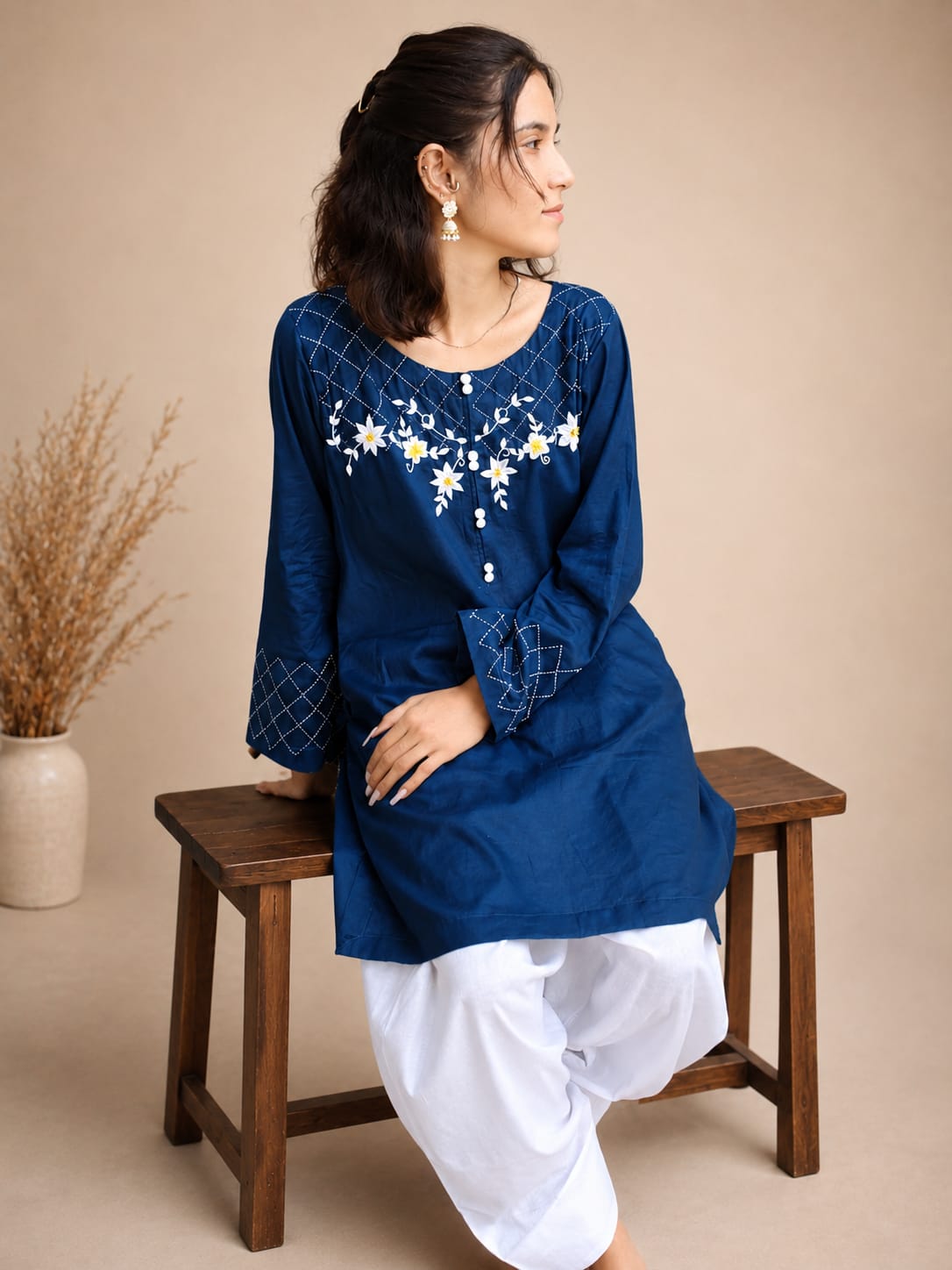 Zink Embroidered Short Shirt with Farshi Shalwar