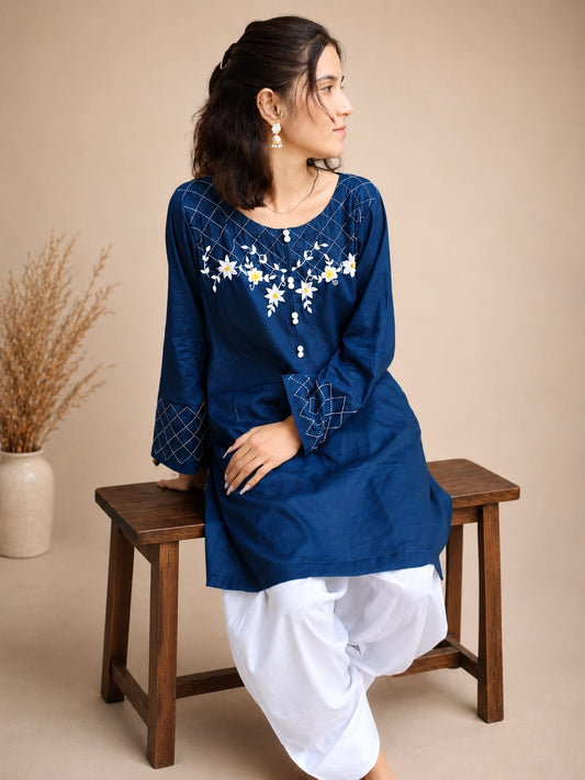 Zink Embroidered Short Shirt with Farshi Shalwar
