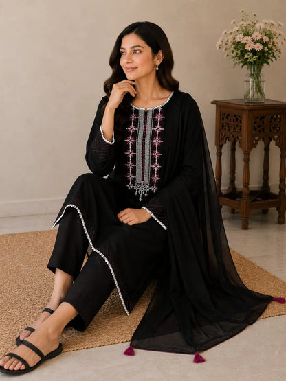Black Embroidered 3PC Suit