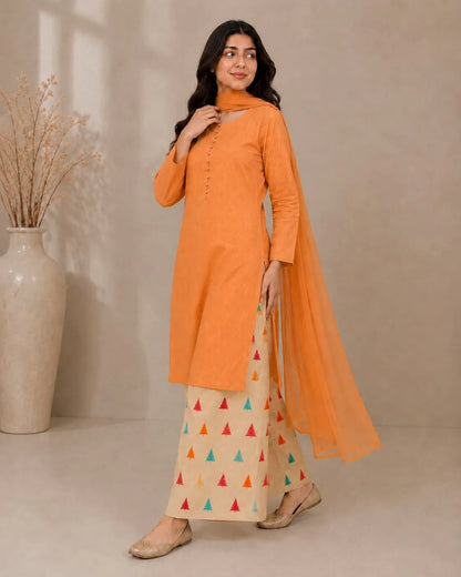 Orange Skin Chikan Kari 3pc dress
