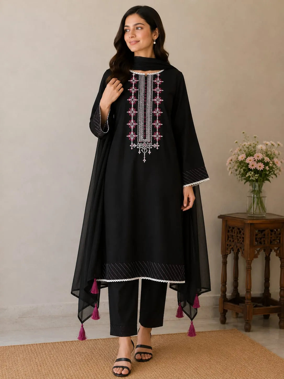 Black Embroidered 3PC Suit