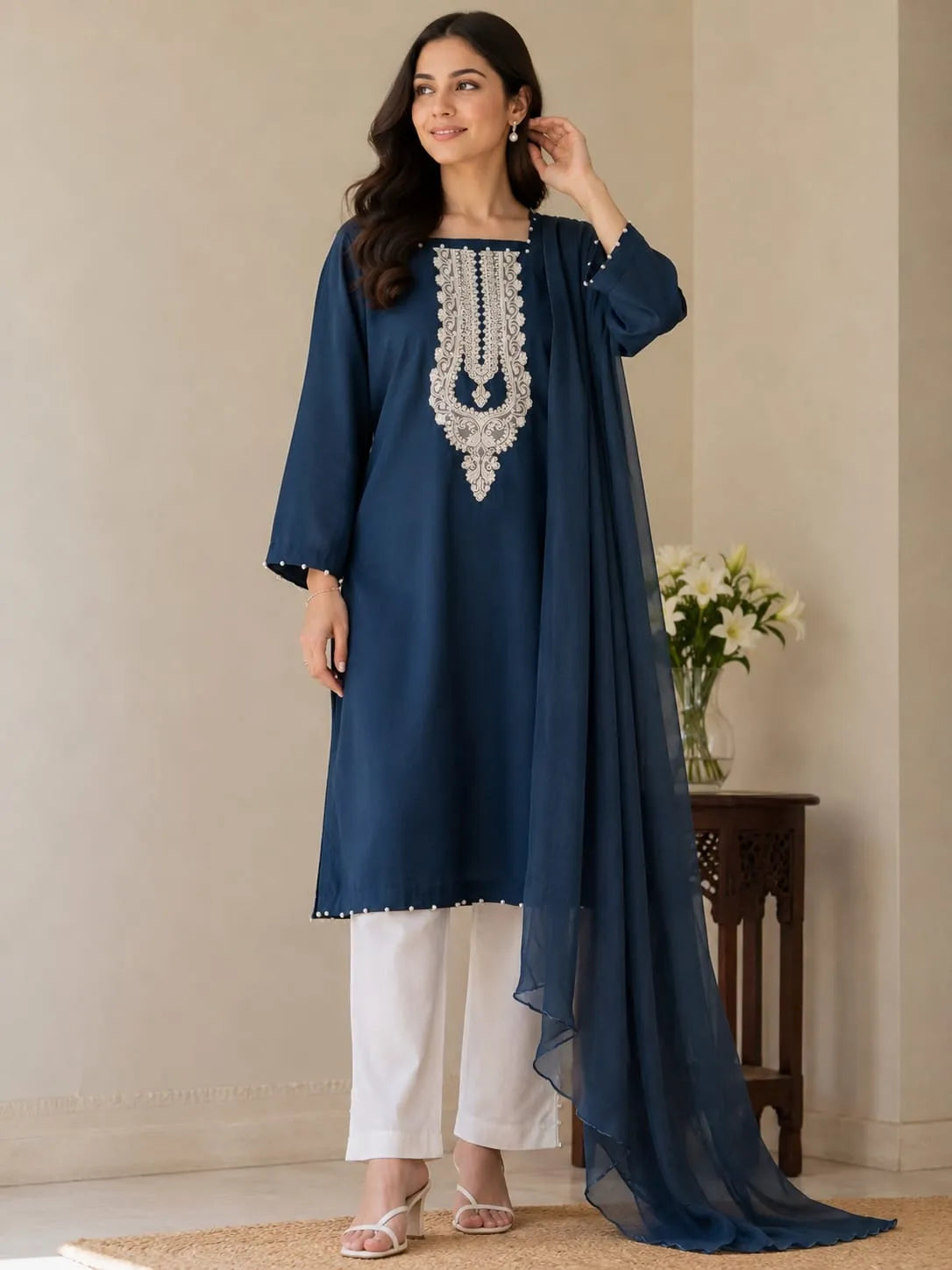 Midnight Blue Printed 3PC Suit