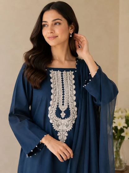Midnight Blue Printed 3PC Suit
