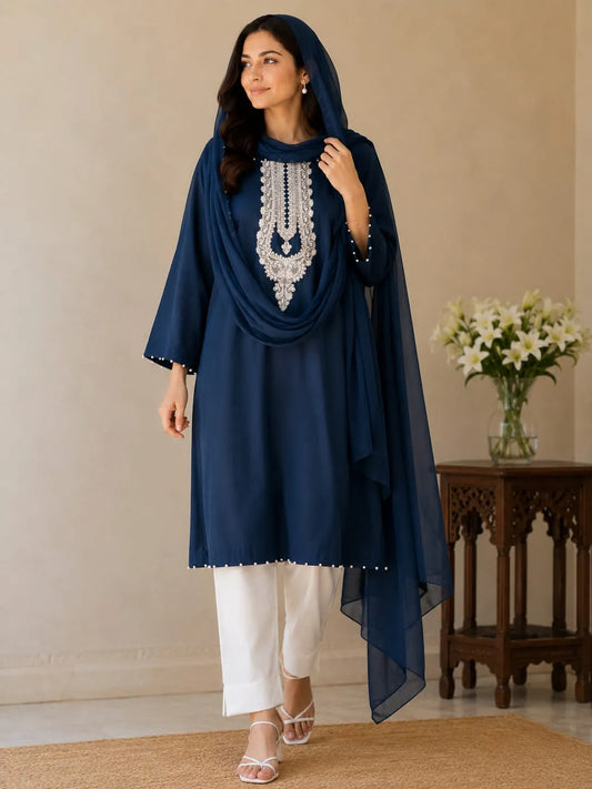 Midnight Blue Printed 3PC Suit