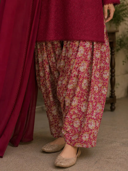 Maroon Chikan Kari 3pc dress