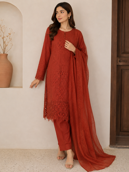 Rust embroidered 3-piece suit